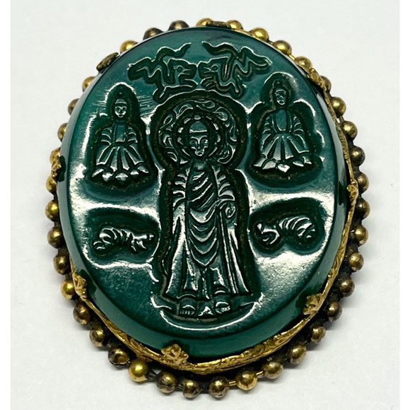 Estate Green Asian Glass Brooch Pin
